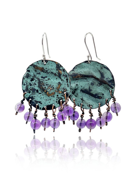 Selira Ametist Yeşil Patina Bronz Küpe