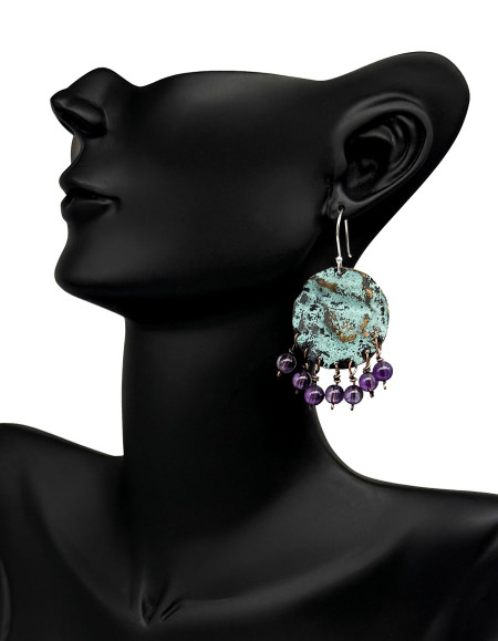 Selira Ametist Yeşil Patina Bronz Küpe