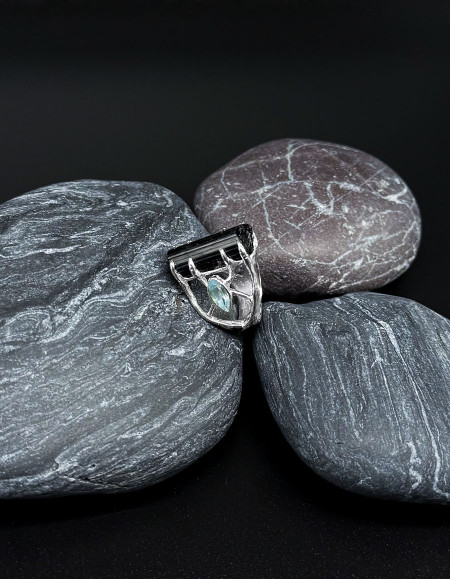 Eldorin Siyah Turmalin Gümüş Yüzük