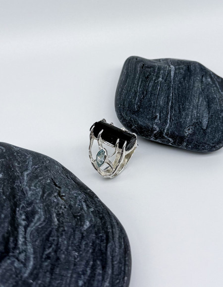 Eldorin Siyah Turmalin Gümüş Yüzük