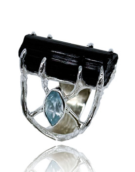 Eldorin Siyah Turmalin Gümüş Yüzük