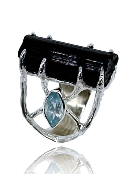 Eldorin Siyah Turmalin Gümüş Yüzük