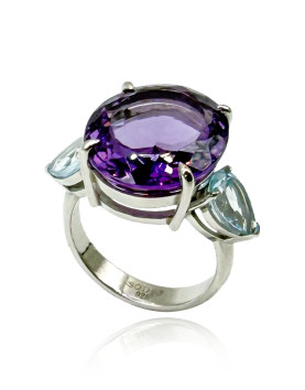 Violet Ametist & Akuamarin Yüzük 