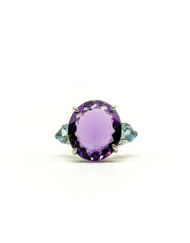 Violet Ametist & Akuamarin Yüzük 